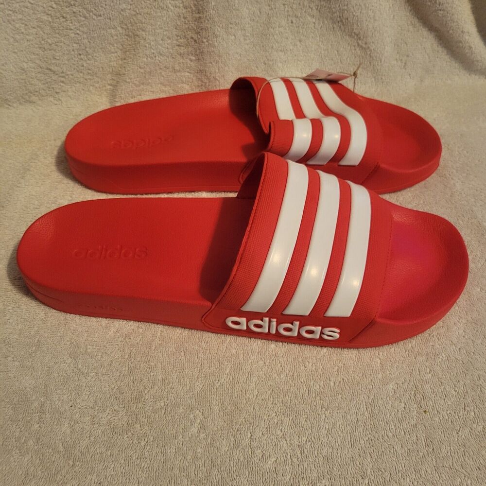 Adidas Adilette Slides Shower Shoes Sandal Men's Size 18 Red & White - NWT